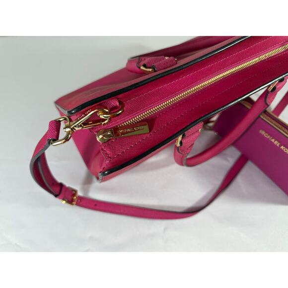 Michael Kors Pink Saffiano Leather Tote Bag & Wallet Set – Gold, Crossbody Strap - Picture 10 of 11